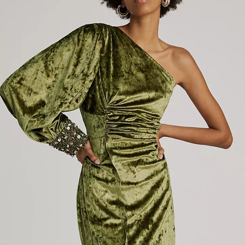 Anthropologie Nirmooha One-Shoulder Velvet Mini Dress - Picture 4 of 16